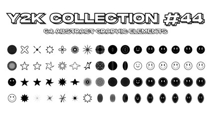 Retro futuristic elements for design. Collection of abstract graphic geometric symbols and objects in y2k style. Templates for pomters, banners, stickers, business cards. Vector illustration