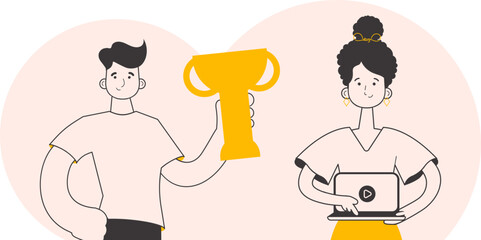 Team of teachers. Online learning concept. Modern linear style. Vector illustration.