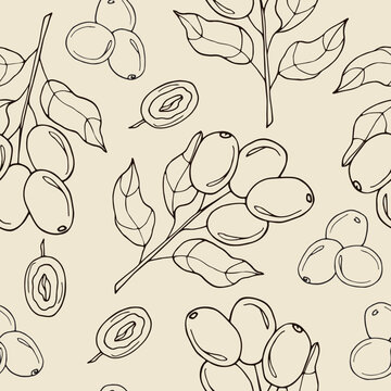 Hand drawn marula tree seamless pattern