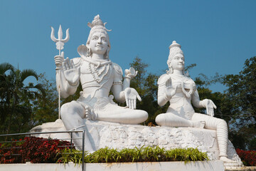 Giant statue of Lord Shiva and Parvati in Visakhapatnam, India.