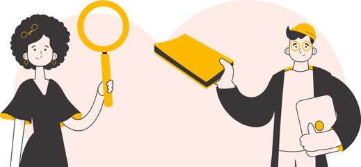 HR employees. Modern linear style. Vector illustration.