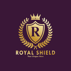 Letter R Logo" Images. Royal shield logo template,
Royal heraldic emblem shield with crown