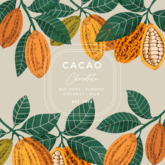 Chocolate bean textured frame illustration. Vintage style design template. 