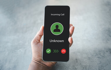 Unknown caller, Scammer or stranger, Scam on phone and online.