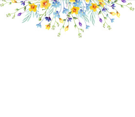 Wildflowers frame. Watercolor clipart	