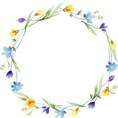 Wildflowers wreath. Watercolor clipart	
