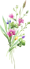 Wildflowers bouquet. Watercolor clipart	

