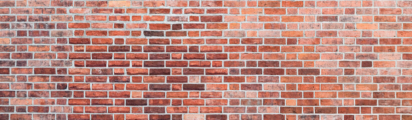 Old red brick wall background, masonry wide panorama. Wall surface.