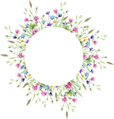Wildflowers frame. Watercolor clipart	
