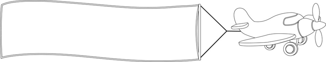 A cartoon aeroplane or airplane banner towing plane coloring book illustration