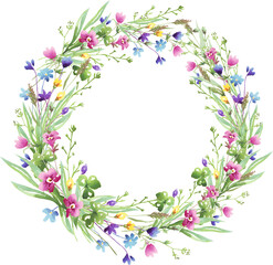 Wildflowers wreath. Watercolor clipart	
