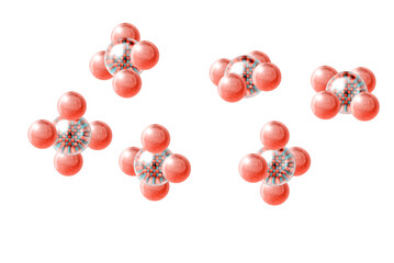 Molecules of three atoms like methane from different views, concept of chemistry, spherical model