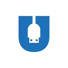 Initial Letter U USB Symbol Design. Computer Connection USB Cable Icon Vector © pixbold