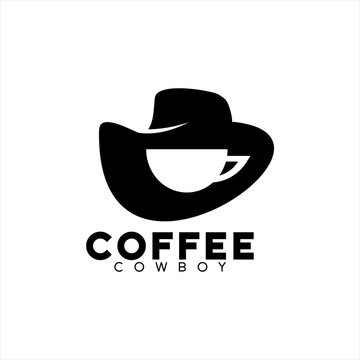 Coffee cafe design logo vector with cowboy hat concept.