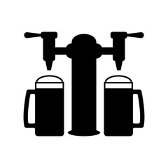 Beer pump with full beer mugs. Vector illustration on white background. 
