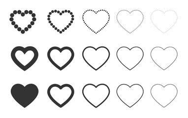 Heart shapes vector icons. Set of love symbols isolated.
