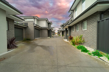 Fototapeta na wymiar Brick Veneer town houses in suburban Melbourne Victoria Australian Suburbia Urban Living