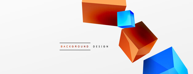 3d cubes vector abstract background. Composition of 3d square shaped basic geometric elements. Trendy techno business template for wallpaper, banner, background or landing