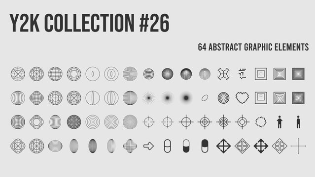 Abstract y2k brutalist shapes, trendy geometric elements.Trendy primitive memphis style,bauhaus minimalist modern graphic design elements.Naive Vector set of Basic figures:stars, shere, lines, circles