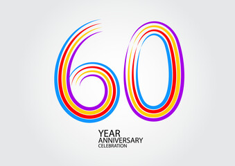 60 years anniversary celebration logotype colorful line vector, 60th birthday logo, 60 number design, Banner template, logo number elements for invitation card, poster, t-shirt.
