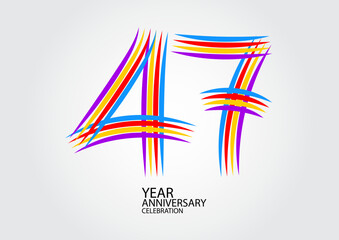 47 years anniversary celebration logotype colorful line vector, 47th birthday logo, 47 number design, Banner template, logo number elements for invitation card, poster, t-shirt. - obrazy, fototapety, plakaty