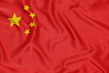 China waving flag silk. National official China flag.