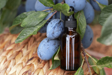 Essence for the health of the skin on the background of plums. Healthy lifestyle. Serum for men and women