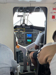 Partial view of the cockpit of a seaplane