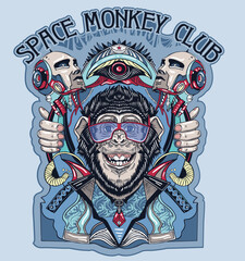 space monkey club.fun poster and fashion apparel graphic design. 