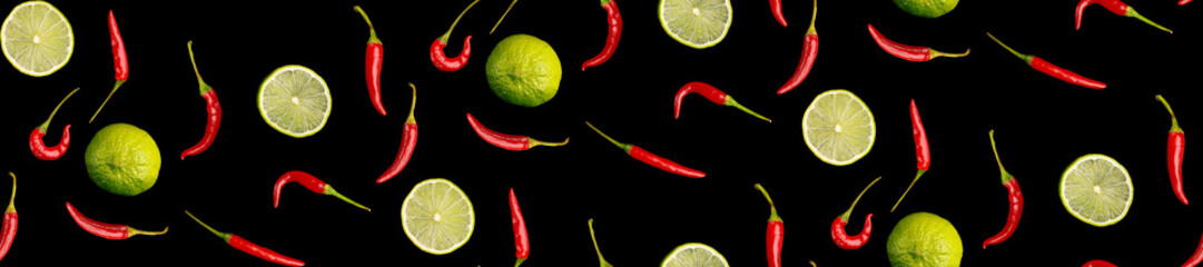 seamless pattern texture red pepper and lime