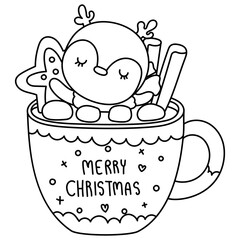 penguin in christmas mug