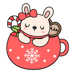 rabbit in christmas mug
