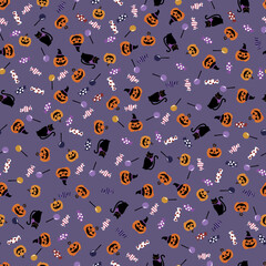 ハロウィン-ジャックオランタンのシームレスなパターン。テキスタイル、壁紙、包装紙のデザイン。