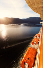 Norway fjord view at sunset from Cruise ship