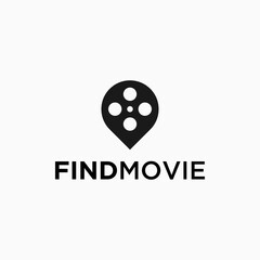 film logo with location and film reel icon vector illustration template