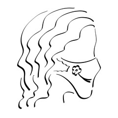 girl in a funny medical mask with a smile in the form of a flower, black outline on a white background