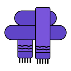 Unisex Wool Skarf Vector Icon Design, Autumn or Fall activities Symbol, Dry weather Sign, Temperate climates Elements Stock illustration, Light weight Warm Silk Scarf or Shawl Concept, 