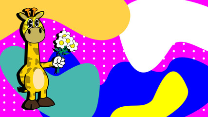 Obraz na płótnie Canvas funny giraffe character cartoon retro style illustration background in vector format