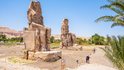 Luxor, Egypt; September 11, 2022 - A view of the Colossi of Memnon on Luxors west bank, Egypt.