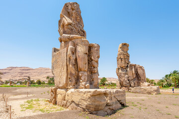Luxor, Egypt; September 11, 2022 - A view of the Colossi of Memnon on Luxors west bank, Egypt.
