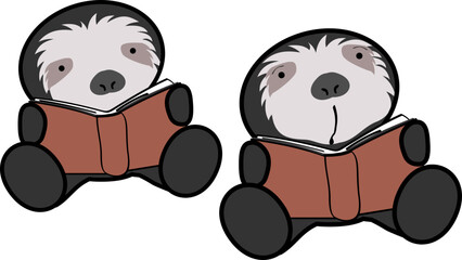 learning baby sloth bear character cartoon sitting reading book pack in vector format