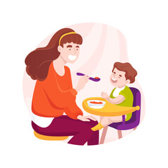 Feeding baby with a spoon isolated cartoon vector illustration.