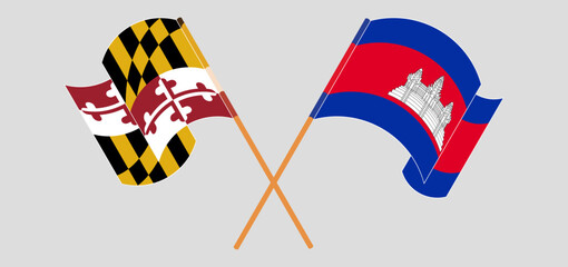 Crossed and waving flags of the State of Maryland and Cambodia