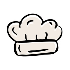 Chef hat doodle icon, white uniform caps for kitchen staff