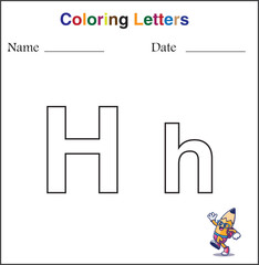 Professional letter H design for children's learning paper by coloring an uppercase and lowercase letter on a white background
