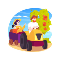 Farm tractor train ride isolated cartoon vector illustration.