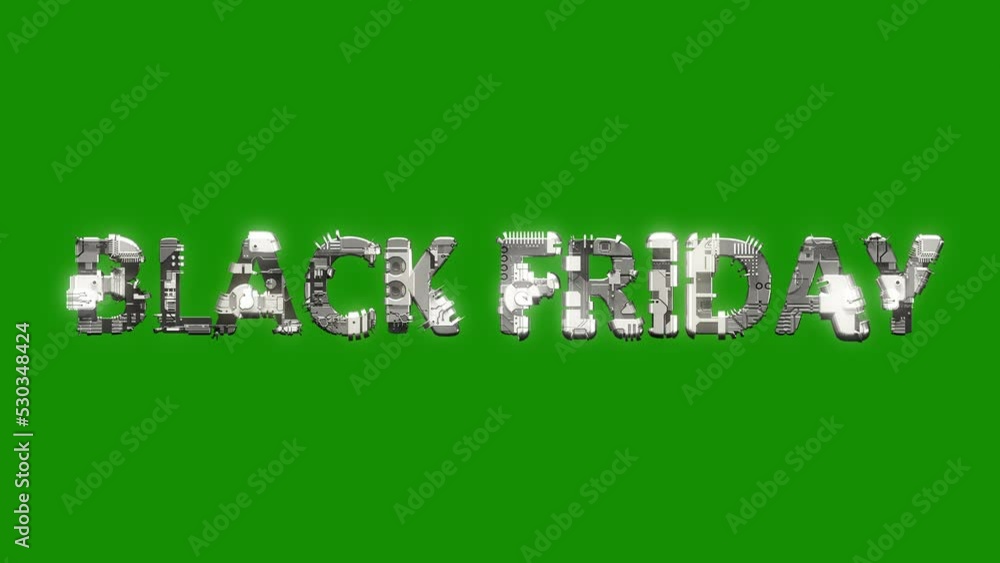 Poster silver grey cybernetic text black friday with animation on chroma key screen, isolated - loop video