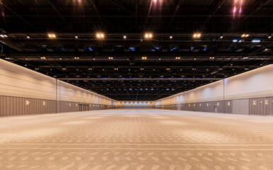Empty hall exhibition space center. Backdrop for exhibition stands and events. Tile floor....