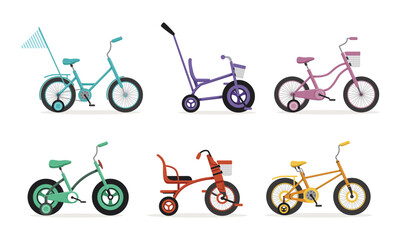 Bike and Bicycle for Little Kids with Different Frame Type Vector Set
