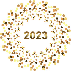 Happy New Year 2023 greeting card poster. Confetti.